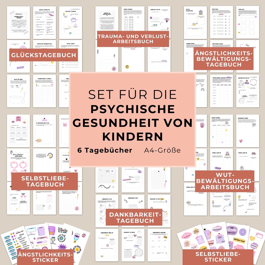 Set für die psychische Gesundheit von Kindern (6 Tagebücher - 112 Seiten)