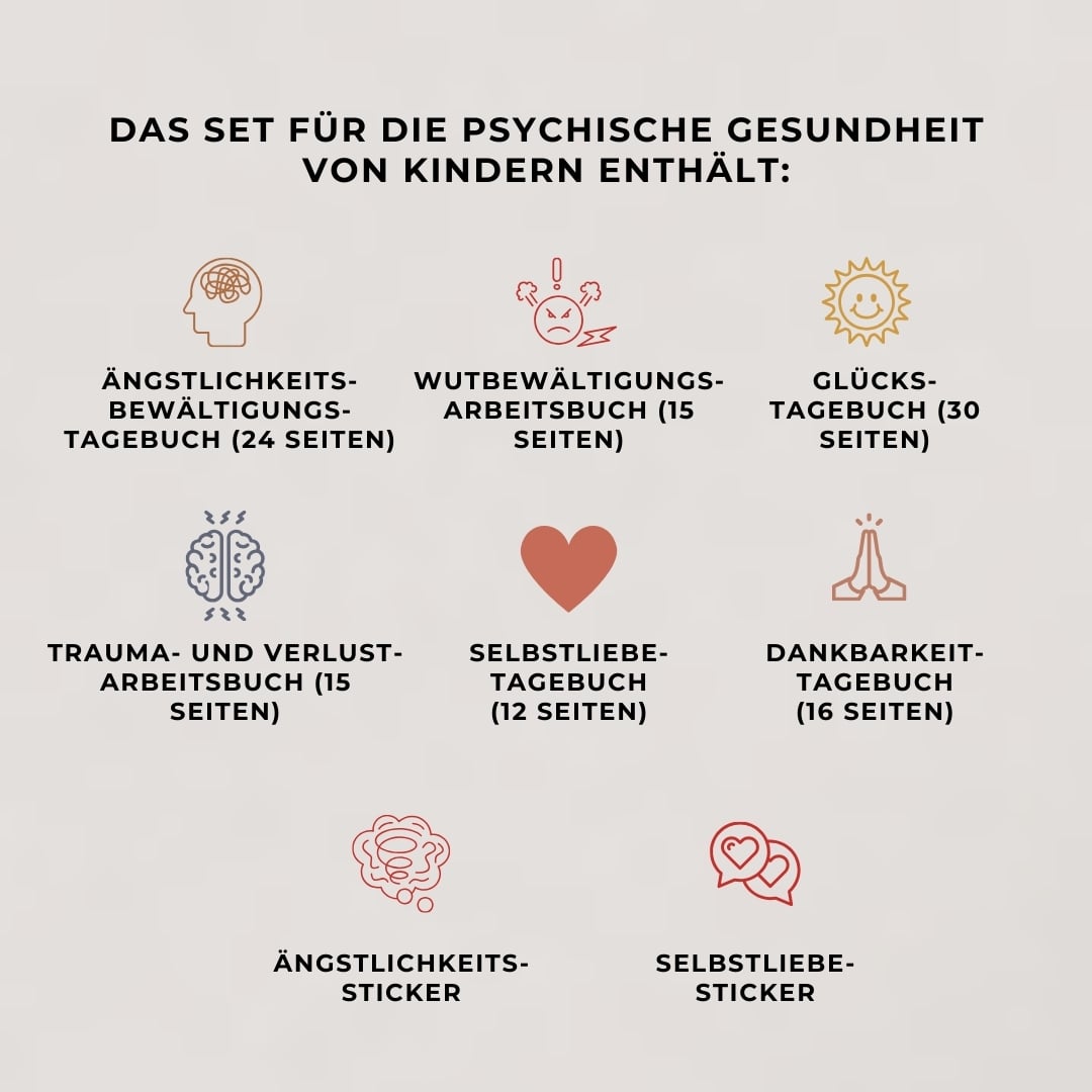 Set für die psychische Gesundheit von Kindern (6 Tagebücher - 112 Seiten)