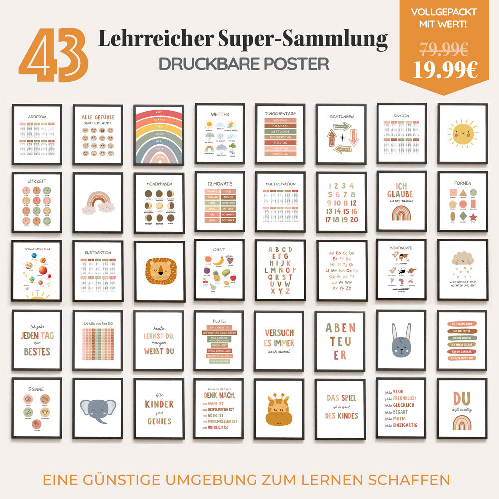 SUPER-SAMMLUNG: 43 lehrreiche, motivierende und inspirierende Poster für die Kinderzimmerwand!