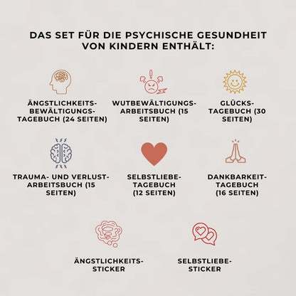 Set für die psychische Gesundheit von Kindern (6 Tagebücher - 112 Seiten)
