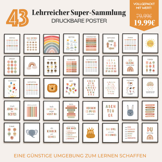 SUPER-SAMMLUNG: 43 lehrreiche, motivierende und inspirierende Poster für die Kinderzimmerwand!